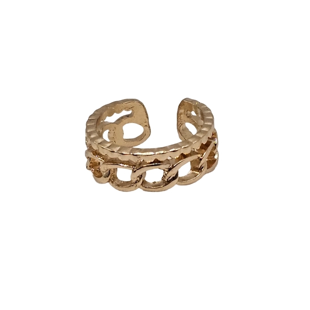 Gold-Toned Chain Link Cuff Ring (Size 6.5, Adjustable)